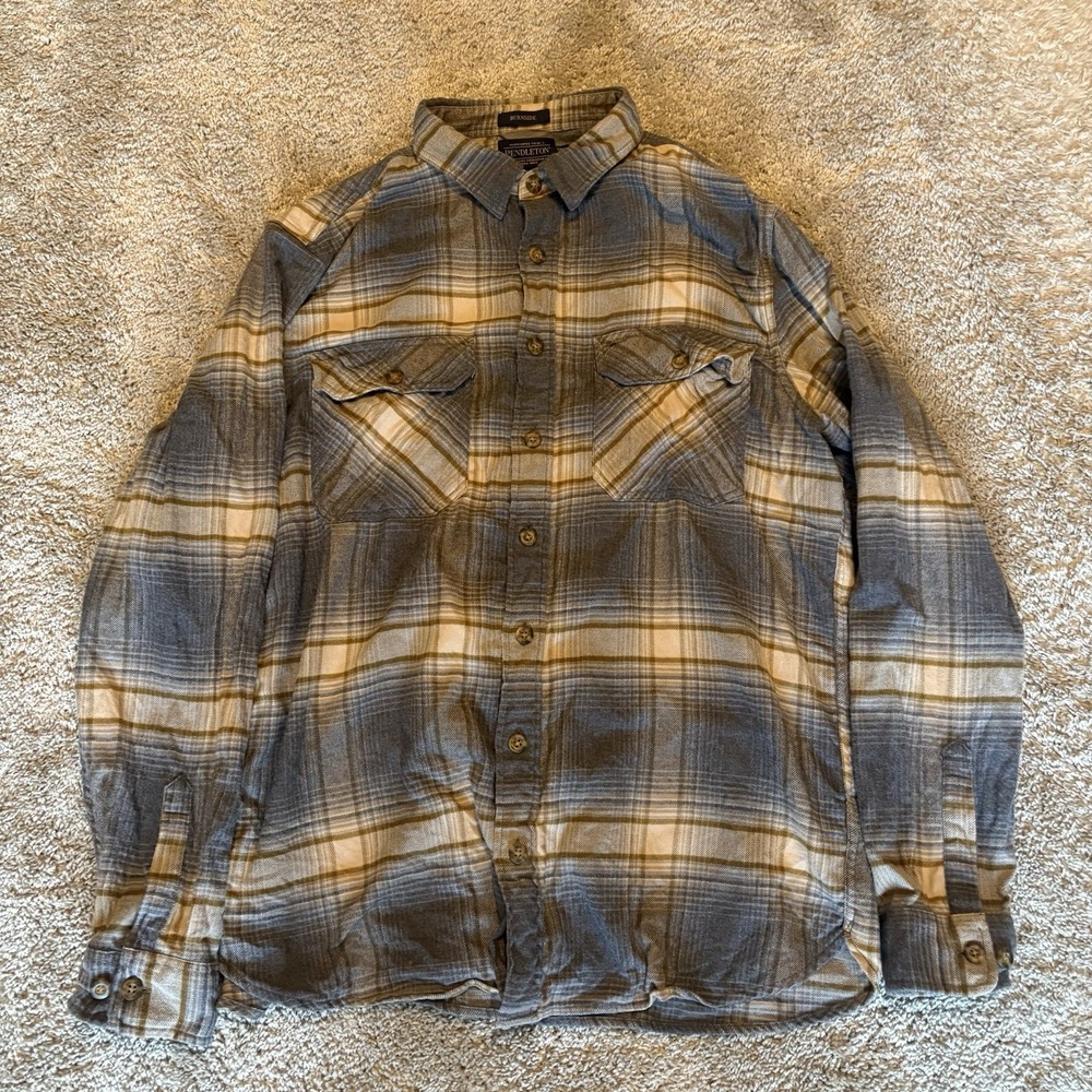 Pendleton Burnside Shirt Blue Yellow Flannel Men's XL Tall Button Down